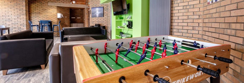 a room with a foosball table