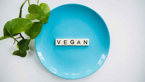 a blue bowl on a table